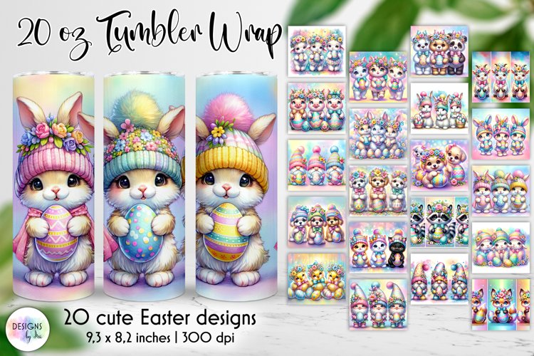 Cute Easter Bunnies Tumbler Wrap, Easter Bunny Trio with Egg