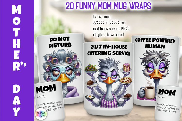 Funny Mother Day Mug Wrap, MOM Humour Mug Prints Bundle