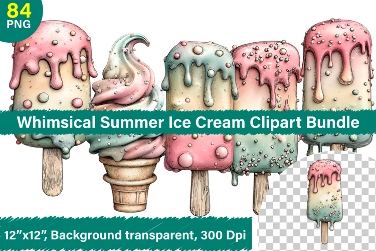 Whimsical Summer Ice Cream Clipart Bundle