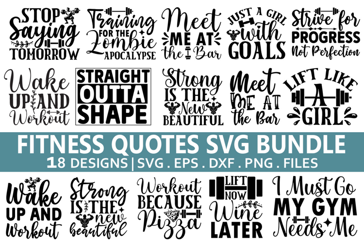 Fitness Quotes SVG Bundle - Gym T-Shirt Design
