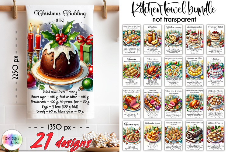Christmas Recipe Kitchen Towels, Printable Holiday Towels