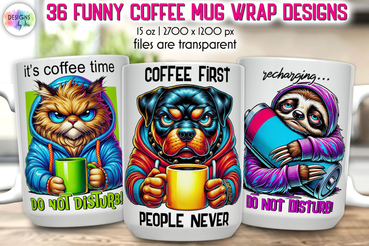Funny Coffee Mug Wrap Bundle, Introvert & Coffee Lover Quote