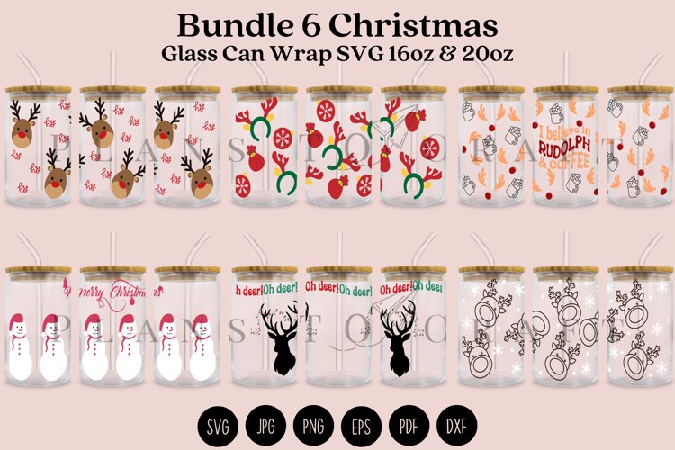 bundle rudolph reindeer christmas libbey beer glass can wrap svg presized template for 16oz and 20oz glass