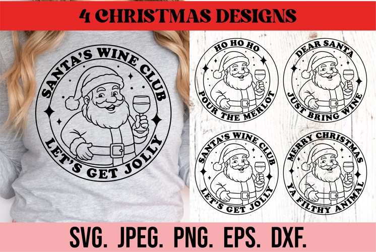 Santa Wine Club Christmas Bundle SVG PNG - Merry Christmas