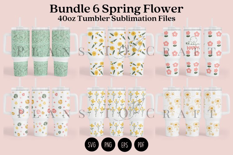 Bundle 6 Spring Flower 40oz Tumbler Sublimation Wrap SVG