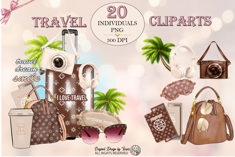Travel Clipart Bundle PNG Vacation Luxury Brown Fashion PNG