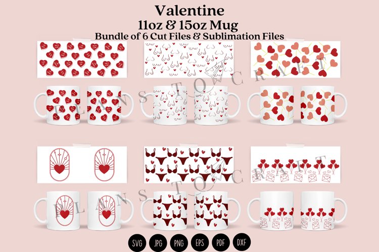 Bundle 6 Valentine 11 15oz Coffee Mug SVG Cut   Sublimation