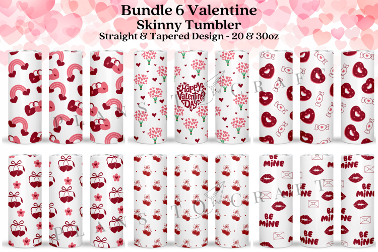 Bundle 6 Valentine Skinny Tumbler Sublimation Wrap SVG
