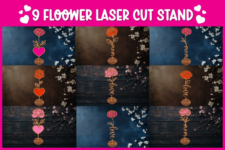 9 Flower Laser Cut Stand I Valentine Home Decor, Mom gift