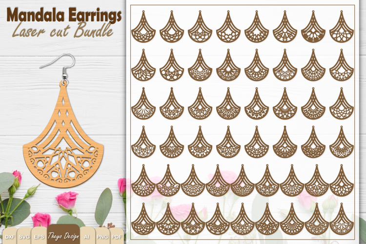 50 Design Earrings Lasercut | Mandala Earrings Design Bundle