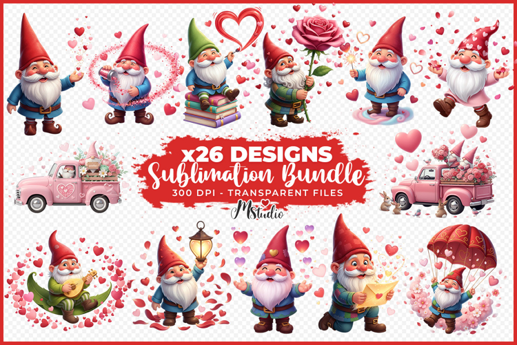Valentine Gnome Sublimation Bundle with Hearts