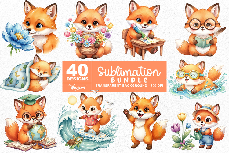 Cute Fox Daily Life Clipart PNG Bundle