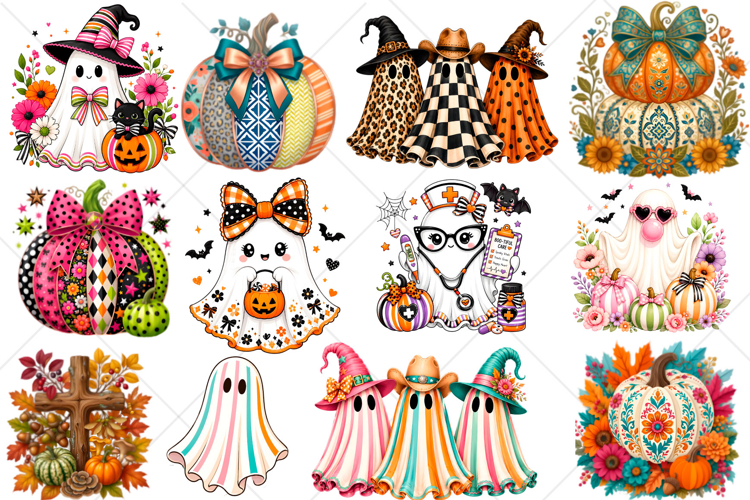 Preppy Halloween Ghost & Pumpkin PNG