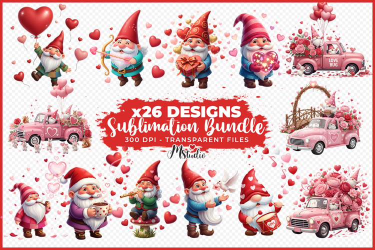 Valentine Gnome Sublimation Bundle with Hearts