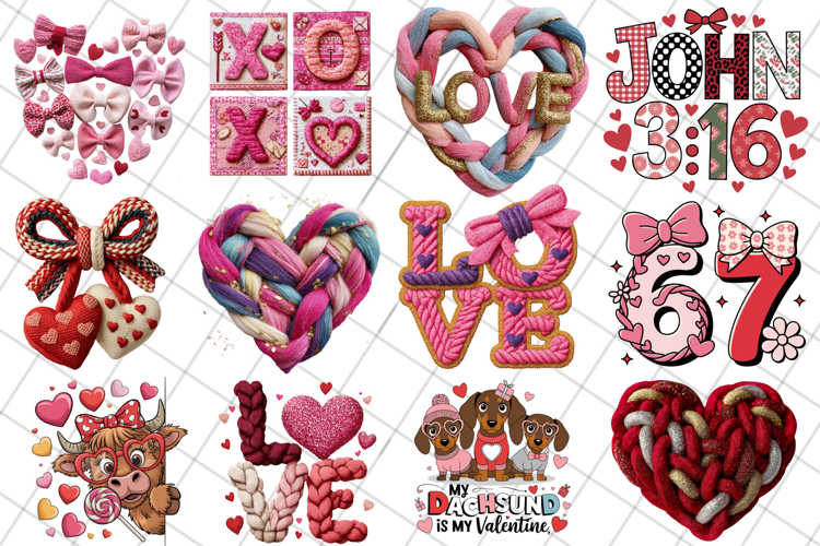 Faux Yarn Valentine’s Day Png Bundle