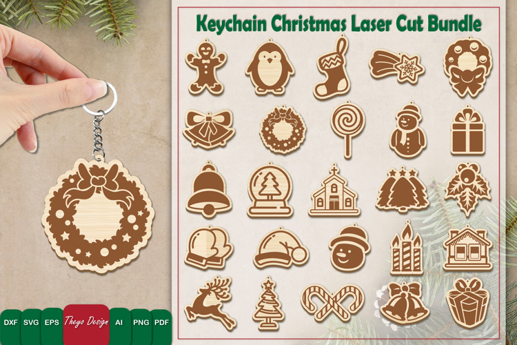 25 Design Christmas Keychain Laser Cut | Christmas Keychain