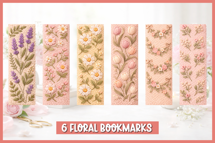 Punch needle bookmark with embroidered flowers