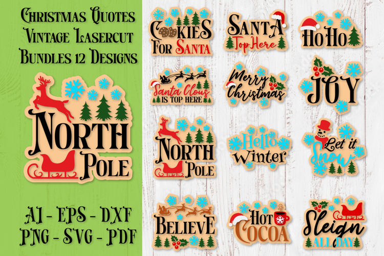 Christmas Quotes Vintage Lasercut BUNDLES