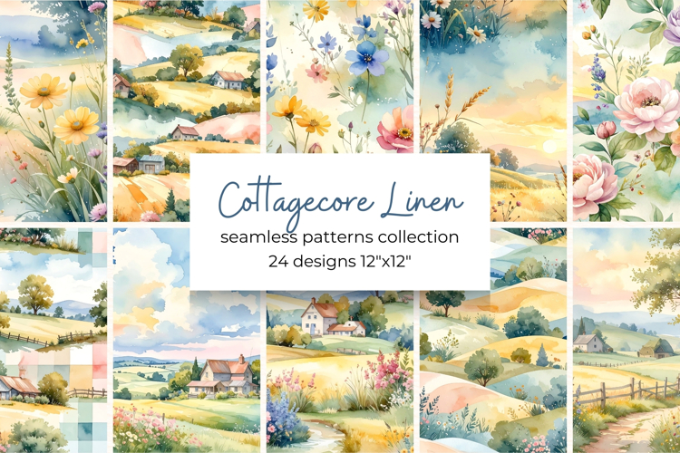 Cottagecore Linen Digital Paper Bundle Seamless Patterns