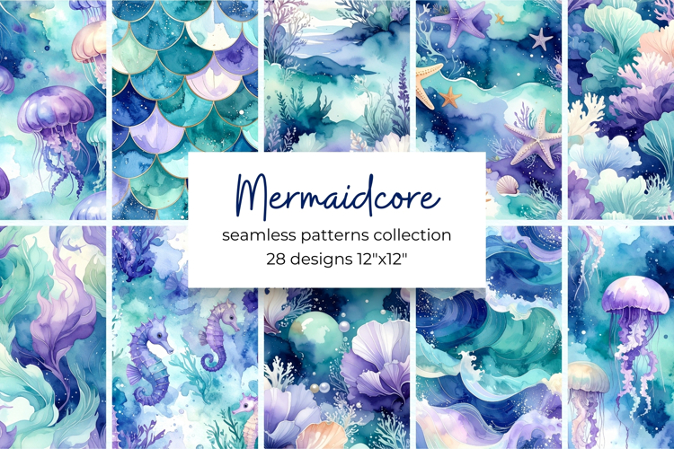 Mermaidcore Digital Paper Bundle Seamless Patterns