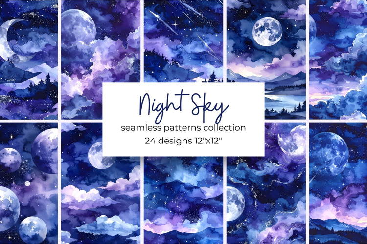 Moon & Night Sky Digital Paper Seamless Pattern Bundle