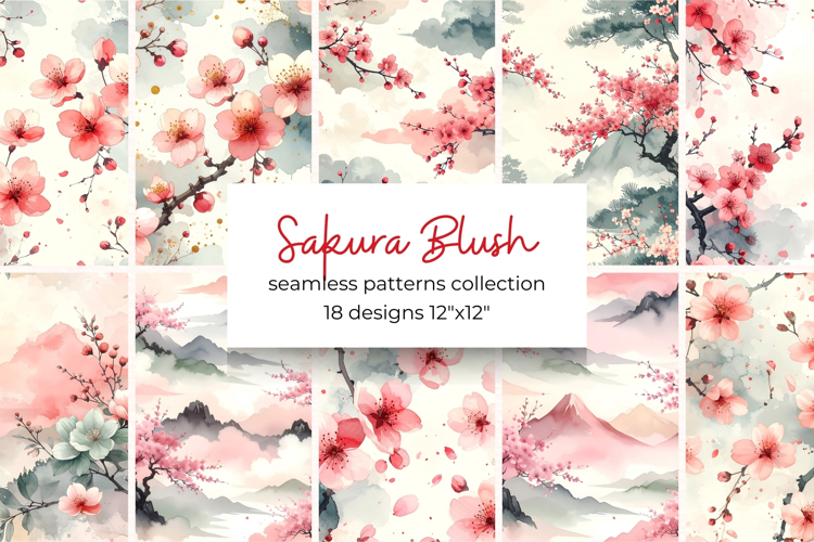 Sakura Blush Digital Paper Bundle Seamless Pattern