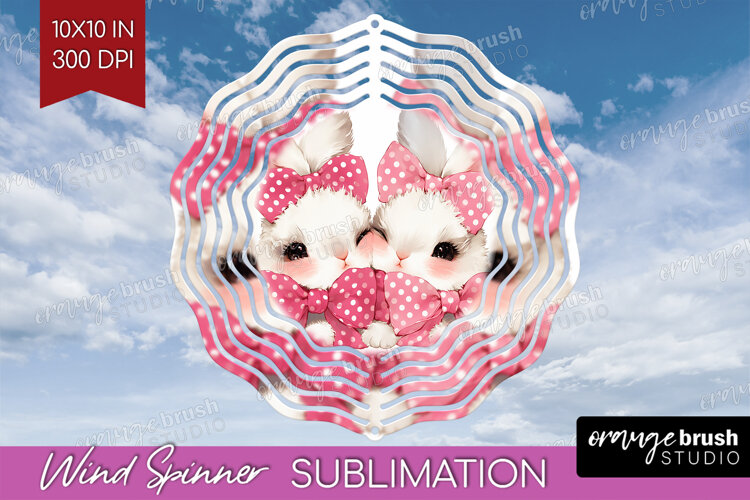 Bunnies Valentine Wind Spinner Sublimation PNG Cute Day example image 1