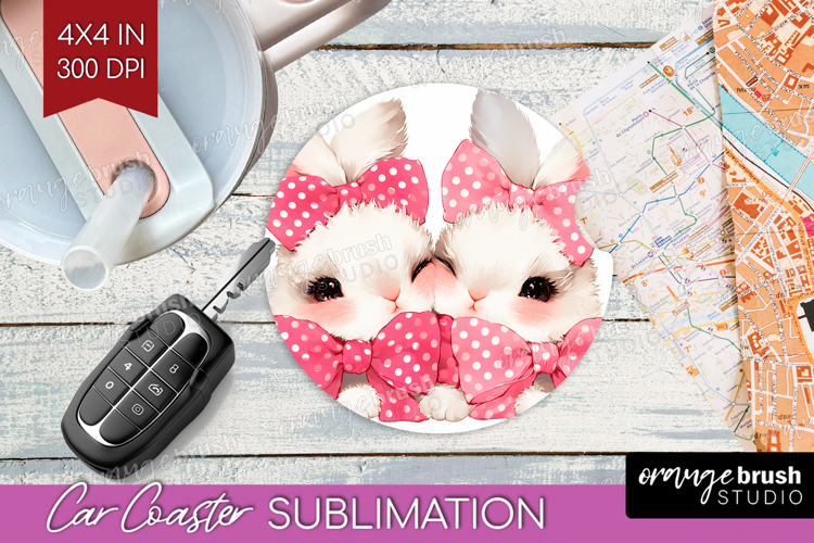 Bunnies Valentine Car Coaster Cute Valentines Day Coaster