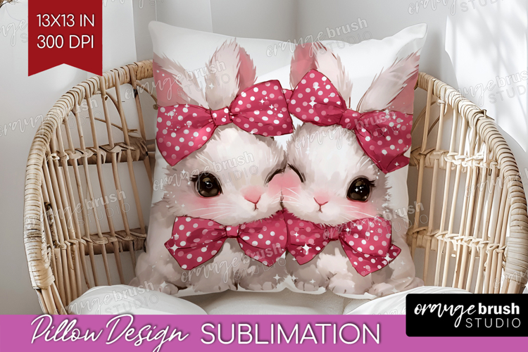 Bunnies Valentine Pillow Sublimation Cute Valentines Day