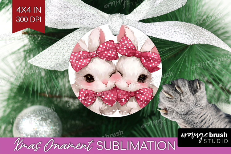 Bunnies Valentine Ornament PNG Cute Valentines Day PNG