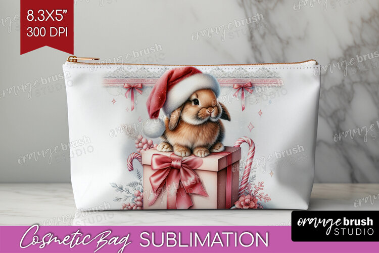 Bunny Pastel Christmas Cosmetic Bag Coquette Xmas Makeup Bag example image 1