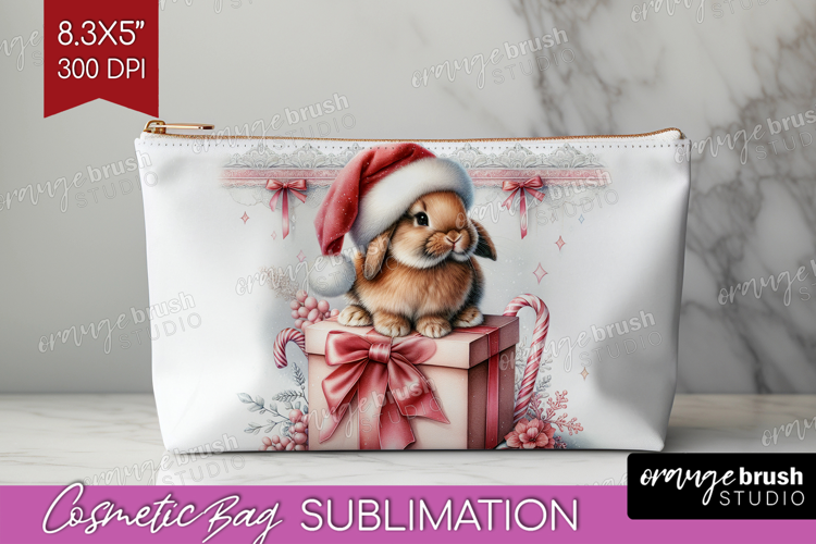 Bunny Pastel Christmas Cosmetic Bag Coquette Xmas Makeup Bag