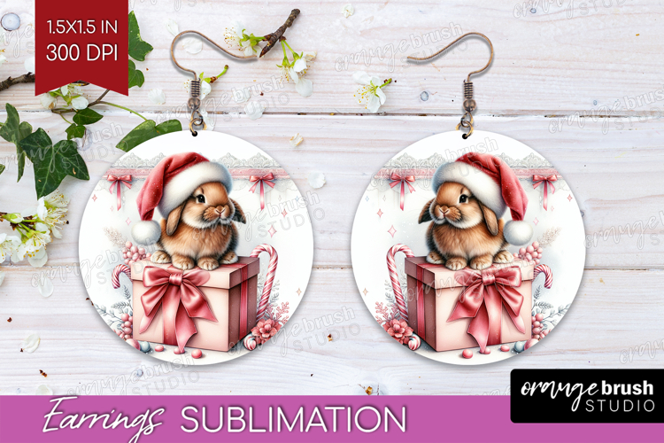 Bunny Pastel Christmas Round Earrings Coquette Xmas PNG