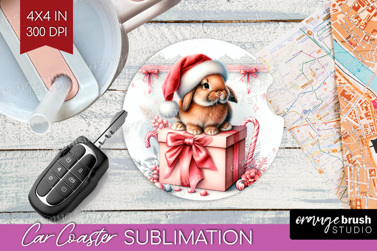 Bunny Pastel Christmas Car Coaster Coquette Xmas Coaster PNG