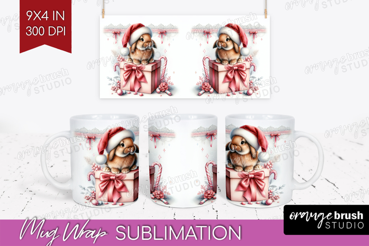 Bunny Pastel Christmas Mug Wrap Coquette Xmas Mug PNG