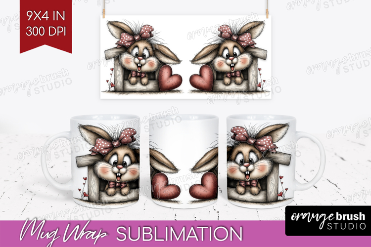 Bunny Valentine Mug Wrap Whimsical Animal Mug PNG