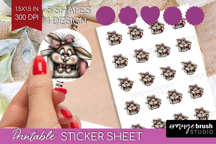 Bunny Valentine Round Sticker Whimsical Animal Printable