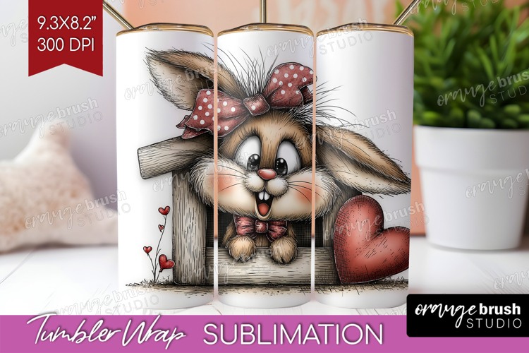 Bunny Valentine Tumbler Wrap Whimsical Animal Tumbler PNG