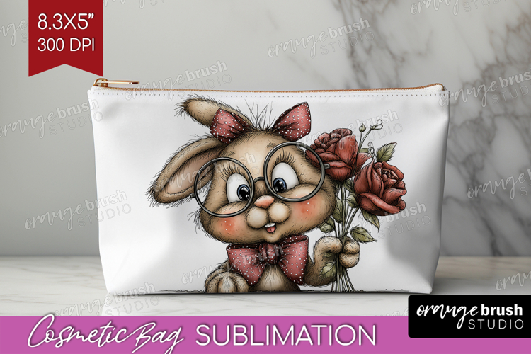 Bunny Valentine Cosmetic Bag Whimsical Animal Makeup Bag PNG