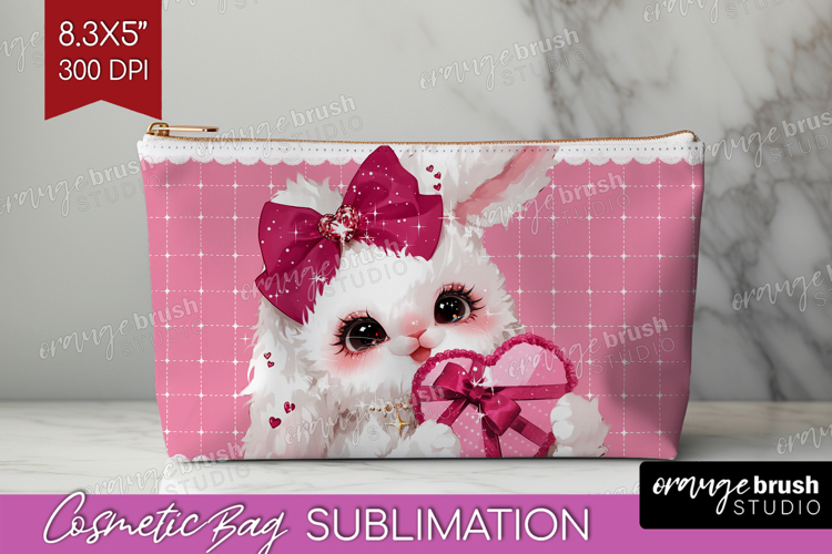 Bunny Valentine Cosmetic Bag Cute Valentines Day Makeup Bag
