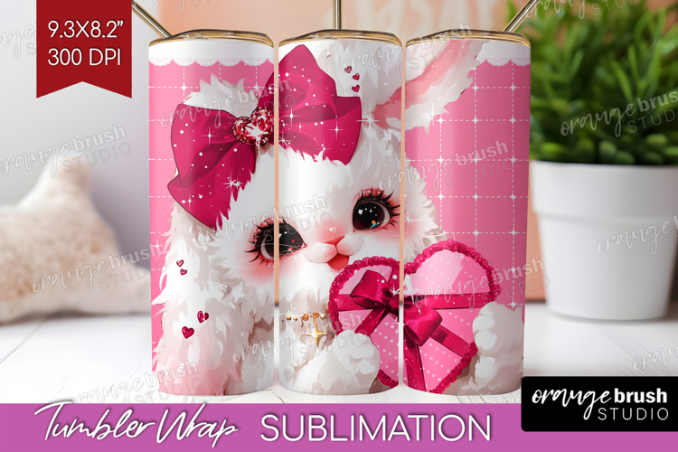 Bunny Valentine Tumbler Wrap Cute Valentines Day Tumbler PNG