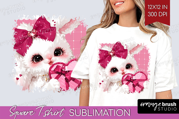 Bunny Valentine Square Tshirt Background Cute Valentines Day