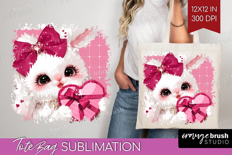 Bunny Valentine Tote Bag Cute Valentines Day Tote Bag PNG