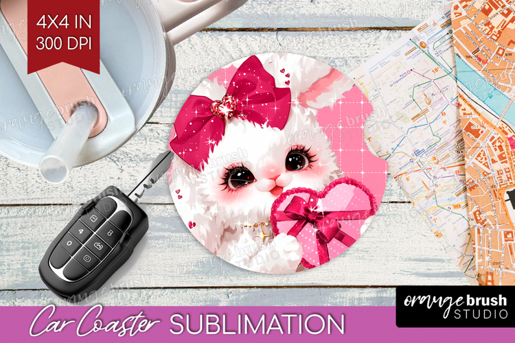 Bunny Valentine Car Coaster Cute Valentines Day Coaster PNG