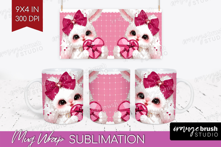 Bunny Valentine Mug Wrap Cute Valentines Day Mug PNG