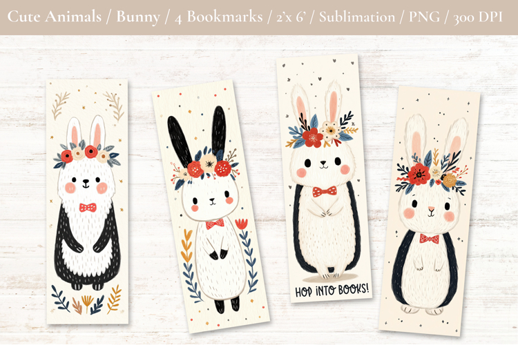 Cute Bunny Bookmark - Printable Crafts, 4 PNG