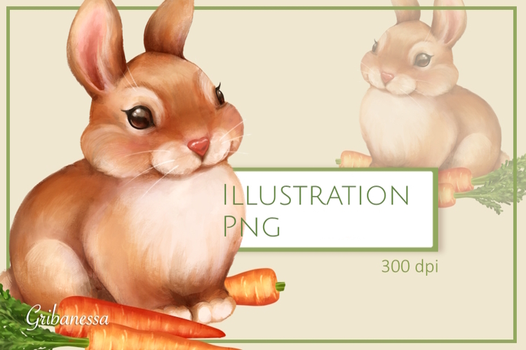 Cute Bunny and Carrots PNG Clipart 1