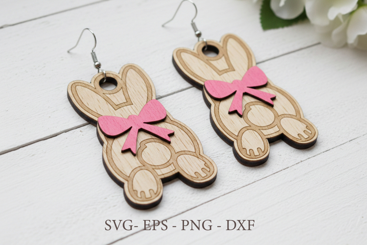 Bunny Back with Bow Earrings - Laser Cut SVG Template