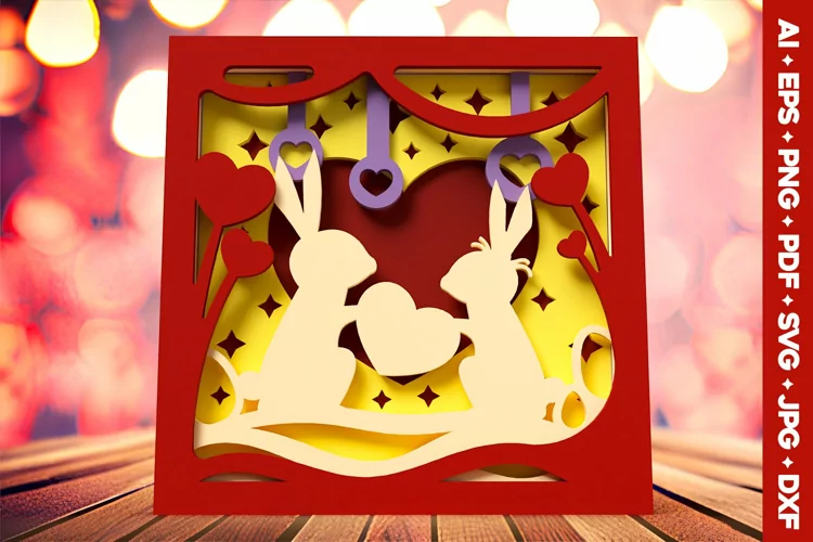 Valentines Day Bunny Love Shadowbox - Paper and Laser Cut