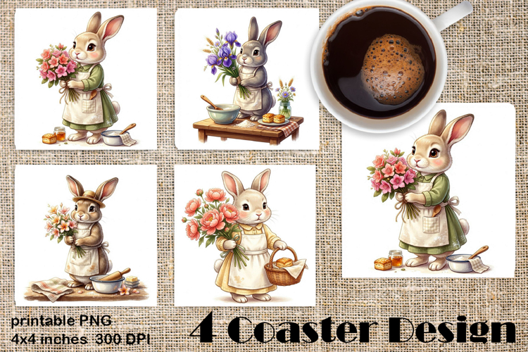 Summer Bunny Coaster PNG | Cute Rabbit Floral Coaster